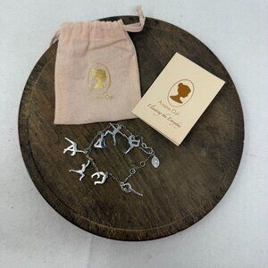 Ariana Ost Yoga Charm Bracelet Silver Tone Poses Jewelry Dust Bag Info Card